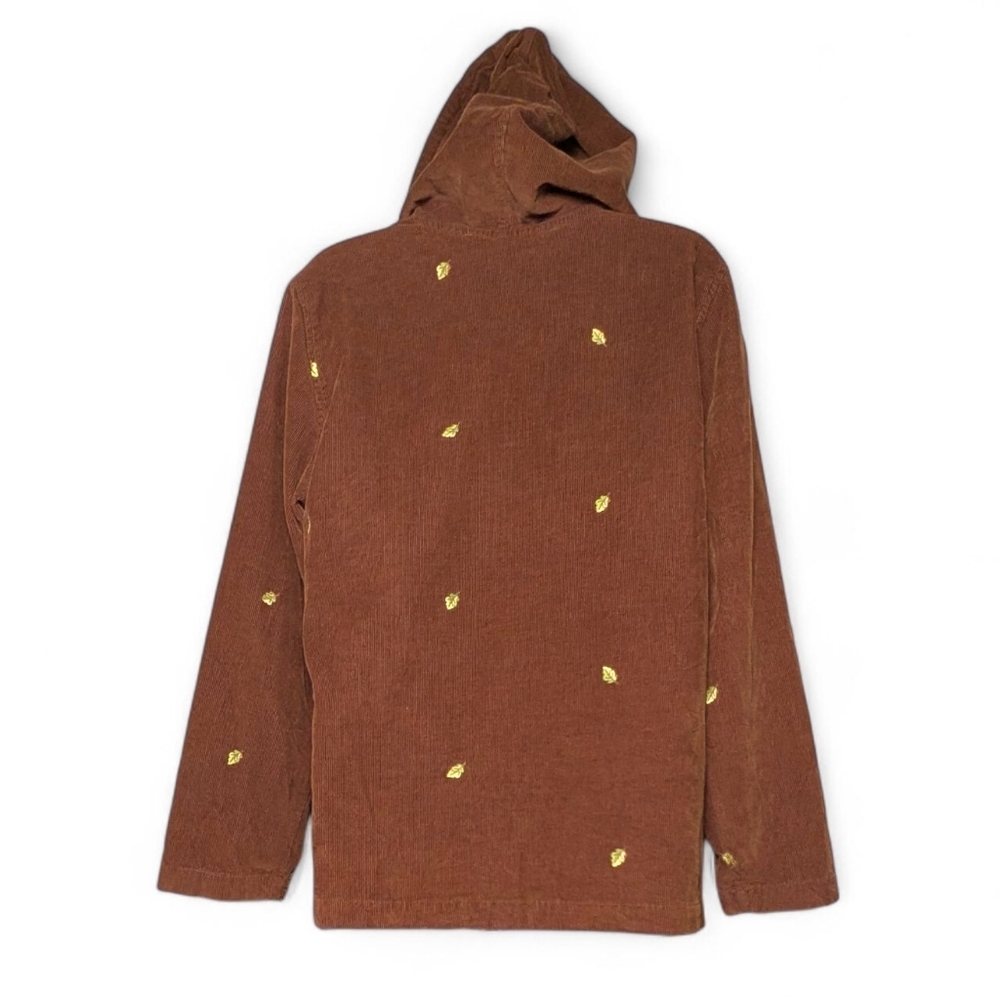 Vintage Corduroy Button Up Hoodie Casablanca Sport Brown 90s Leaf Embroidery - Picture 4 of 13